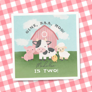 Serviette En Papier Filles Ferme Animaux Rose 2ème Anniversaire