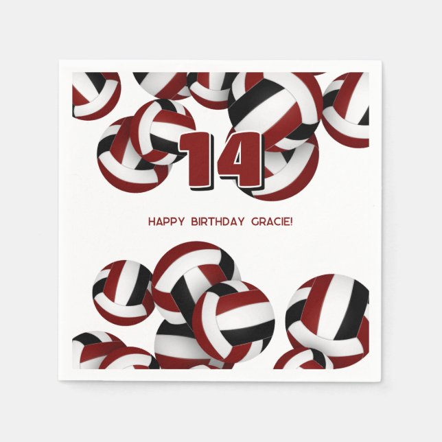 Serviette En Papier filles garçons maroon noir volleyballs fête d'anni (Devant)