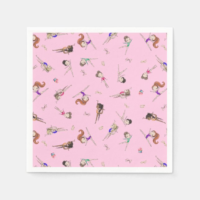Serviette En Papier Filles Gymnastique rose fête d'anniversaire (Devant)