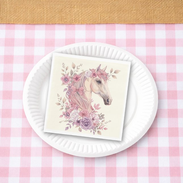 Serviette En Papier Filles Jolis Poneys Floral Pastel Cheval (Créateur téléchargé)