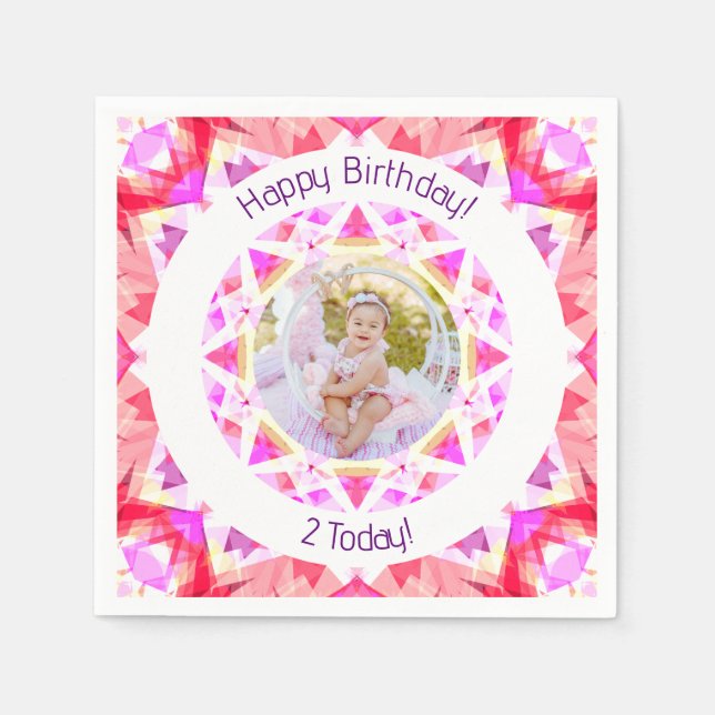 Serviette En Papier Filles Joyeux Anniversaire Vibrant Rose Star Custo (Devant)
