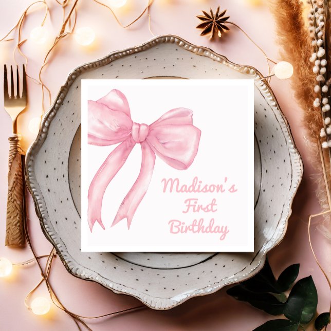 Serviette En Papier Filles Juste Wanne Be One Rose Bow Coquette Annive (Créateur téléchargé)