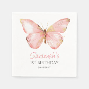 Serviette En Papier Filles mignonne Papillon rose pâle 1er anniversair