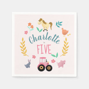 Serviette En Papier Filles Mignonnes Animaux de Ferme Roses Anniversai