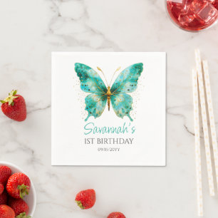 Serviette En Papier Filles mignonnes papillon vert Turquoise 1er anniv
