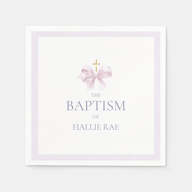 Serviette En Papier Filles Moderne Pink Bow Baptême (Devant)