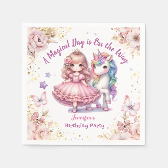 Serviette En Papier Filles Princesse Unicorn Anniversaire fête d'anniv (Devant)