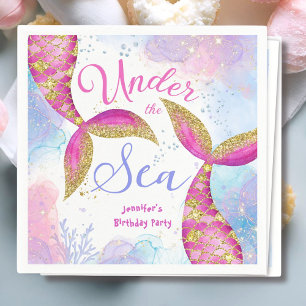 Serviette En Papier Filles rose pourpre de sirène fête d'anniversaire