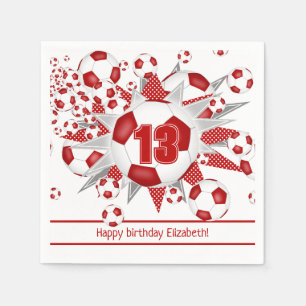 Serviette En Papier Filles rouge soccer anniversaire ou fête d'équipe