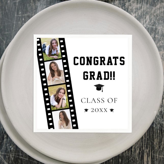 Serviette En Papier Filmstrip Four Photo Collage Party (White Filmstrip Four Photo Collage Graduation Party Napkins)