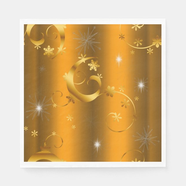 Serviette En Papier Fils et étoiles d'or Noël luxueux (Devant)