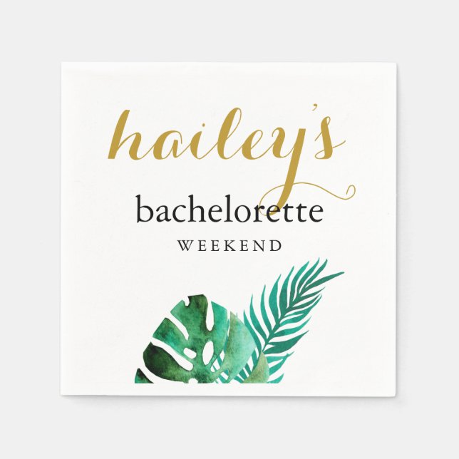 Serviette En Papier Fin de semaine de la palme tropicale avec nom (Devant)