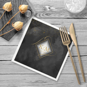 Serviette En Papier Fine Lines Gold Abstrait Mariage V2 Black ID867