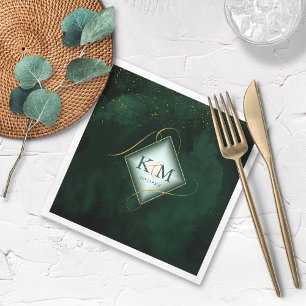 Serviette En Papier Fine Lines Gold Abstrait Mariage V2 Emerald ID867