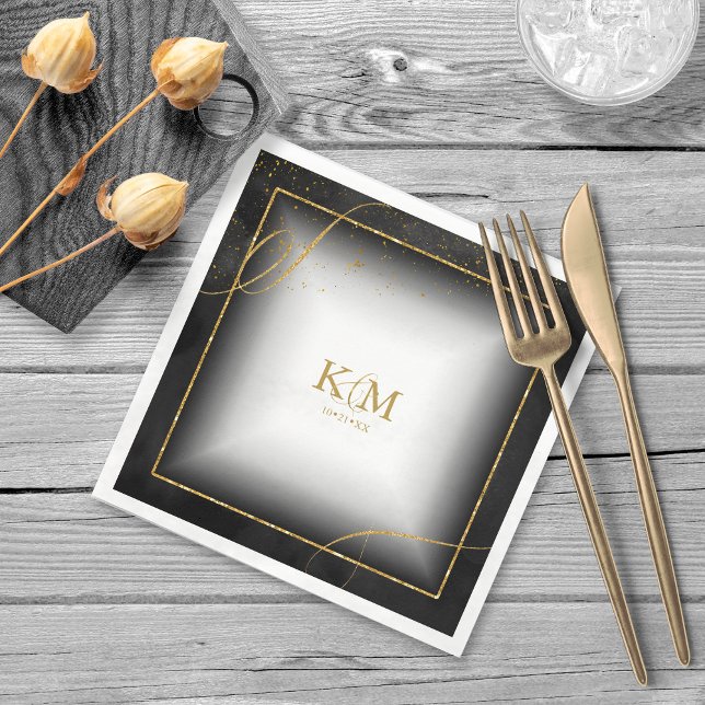 Serviette En Papier Fine Lines Gold Abstrait Mariage V3 Black ID867 (Créateur téléchargé)