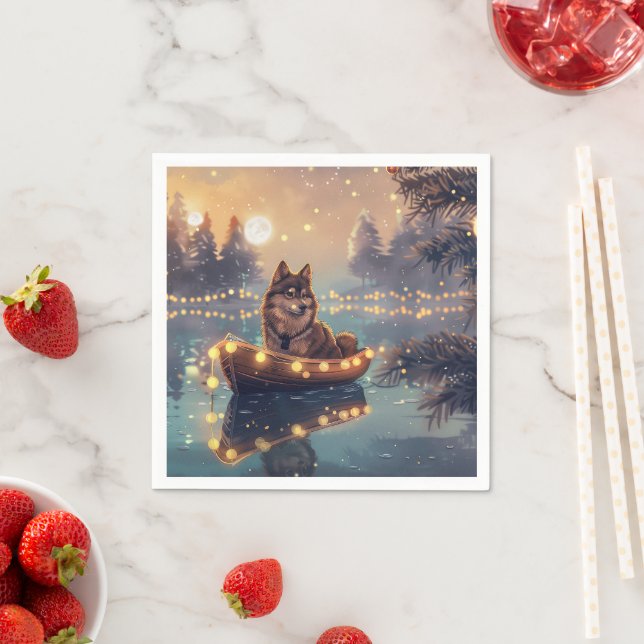 Serviette En Papier Finlandais Lapphund Noël Festive Voyage (En situation)