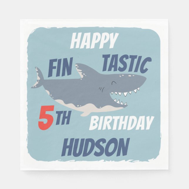 Serviette En Papier Fintastic Happy Shark fête d'anniversaire, n'impor (Devant)