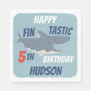 Serviette En Papier Fintastique Fête d'anniversaire requin heureux, To