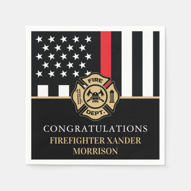 Serviette En Papier Firefighter Retirement Red Line Flag Fireman  (Devant)
