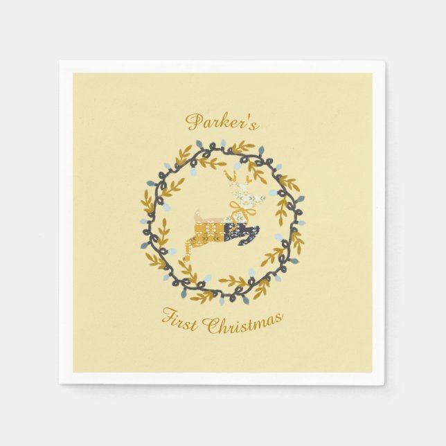 Serviette En Papier First Christmas Deer with Wreath Yellow  (Devant)