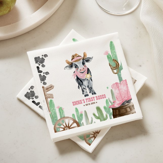 Serviette En Papier First Rodeo 1st Birthday Baby Cow (Créateur téléchargé)