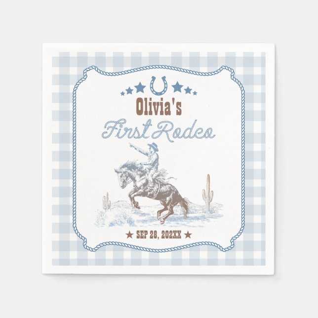Serviette En Papier First Rodeo 1st Birthday Blue Western (Devant)