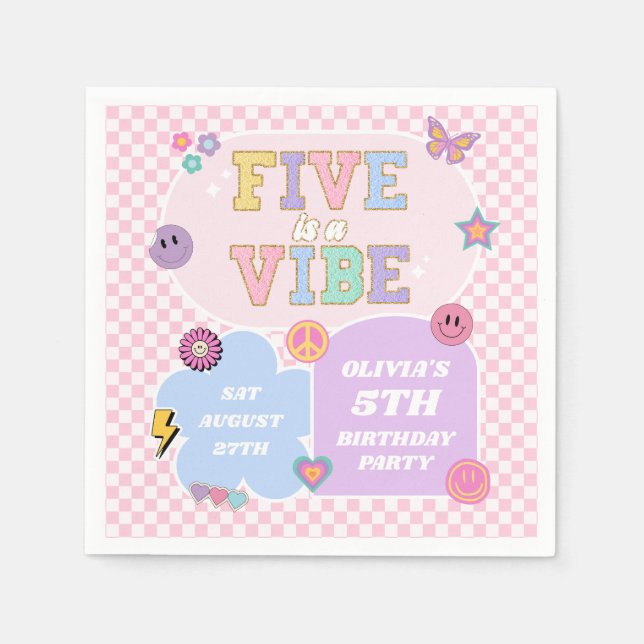 Serviette En Papier Five Is A Vibe Preppy Patch 5th Birthday Party (Devant)