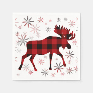 Serviette En Papier Flacon de neige des plaids rouges de l'orignal de
