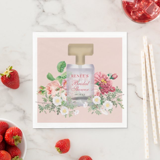 Serviette En Papier Flacon de parfum rose poudré Fleurs Mariage  (En situation)