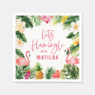 Serviette En Papier flamant jaune rose fleuri tropical élégant