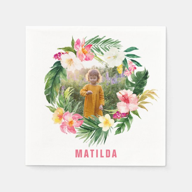 Serviette En Papier flamant jaune rose fleuri tropical élégant (Devant)