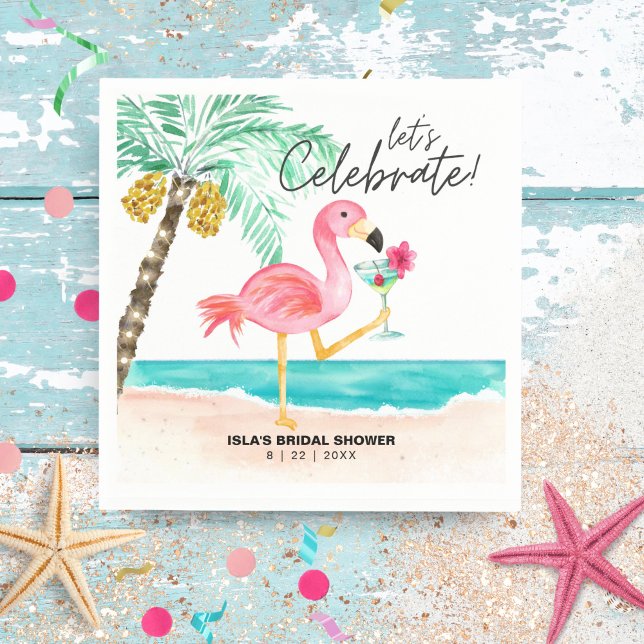 Serviette En Papier Flamant rose Beach Cocktail Fête des mariées tropi (Créateur téléchargé)