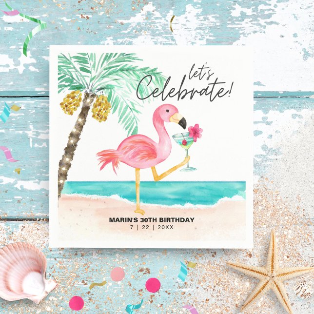 Serviette En Papier Flamant rose Beach Party Cocktail tropical Anniver (Créateur téléchargé)