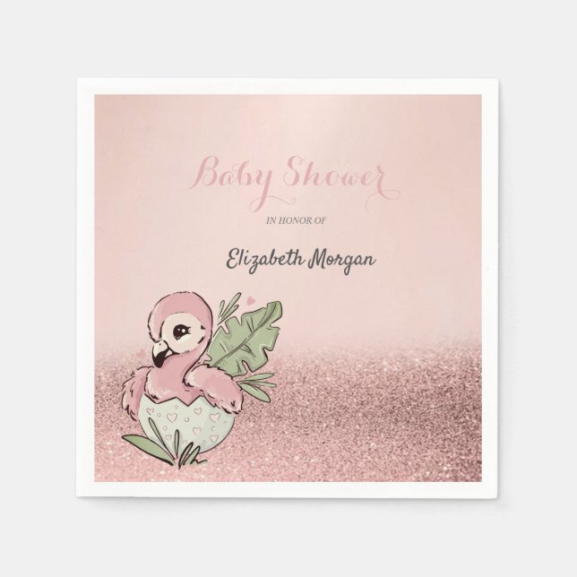 Serviette En Papier Flamant rose bébé mignon Rose Parties scintillant  (Devant)