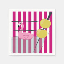 Flamant rose & Cabana Stripe Cocktail Napkin - Ros