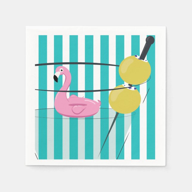 Serviette En Papier Flamant rose & Cabana Stripe Cocktail Napkin - Tur (Devant)