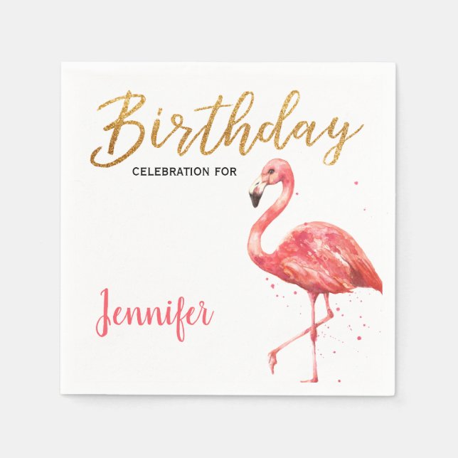 Serviette En Papier Flamant rose d'aquarelle tropicale Parties scintil (Devant)