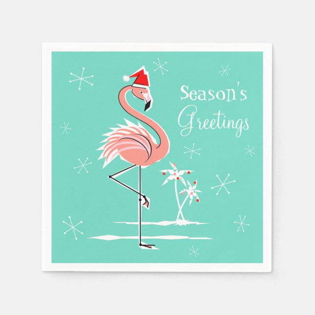 Serviette En Papier Flamant rose de Noël Bonnes Fêtes papier serviette (Devant)
