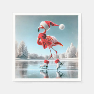 Serviette En Papier Flamant rose de Noël Patinage sur glace