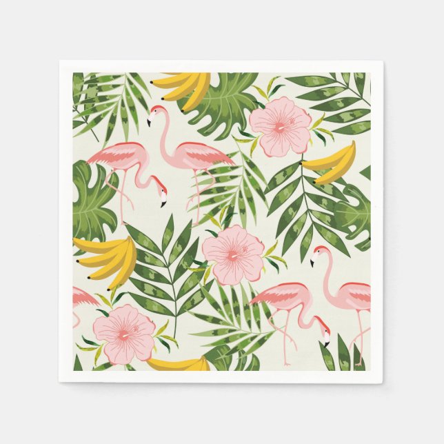 Serviette En Papier Flamant rose d'été tropical Napkin (Devant)