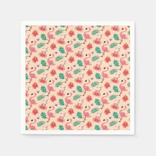 Serviette En Papier Flamant Rose Été Motif Tropical