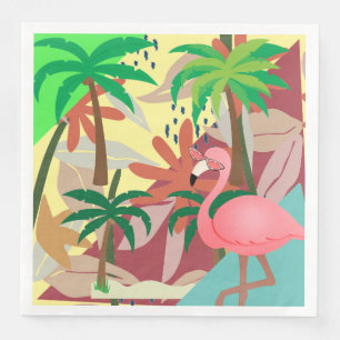 Serviette En Papier Flamant rose été thème