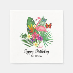 Serviette En Papier Flamant rose floral tropical papillons Anniversair