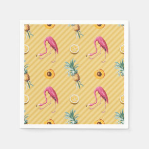 Serviette En Papier Flamant rose jaune Mango Lemon Motif