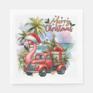 Serviette En Papier Flamant rose Noël en juillet à la plage