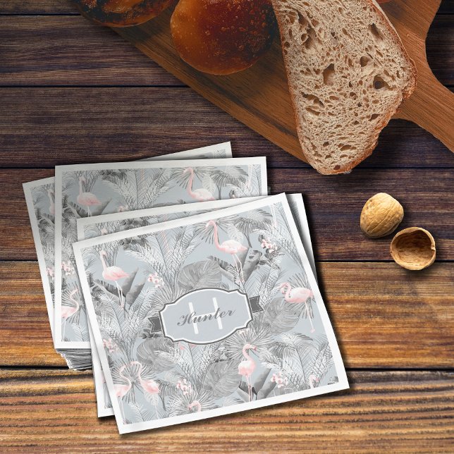 Serviette En Papier Flamant rose Orchidée Tropical Motif Grey ID868 (Créateur téléchargé)