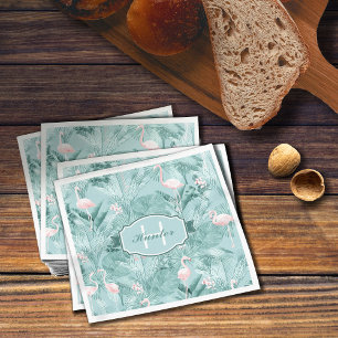 Serviette En Papier Flamant rose Orchidée Tropical Motif Turquoise ID8
