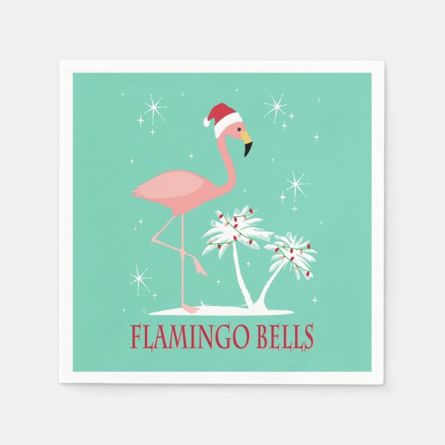 SERVIETTE EN PAPIER FLAMANT ROSE RETRO NOËL VINTAGE MODERNE (Devant)