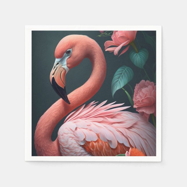 Serviette En Papier Flamant rose rose. (Devant)