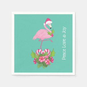 Serviette En Papier Flamant rose rose en Santa Hat avec Sucre de canne